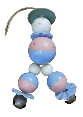 Vtg 1950s Plakie Toy Co Plastic Pink Blue Baby Hat Jumping Bells Crib Clown CUTE - Image 1 of 4