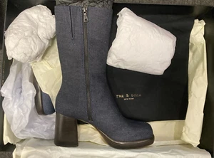 BRAND NEW $625.00 Rag & Bone MATRIX Navy DENIM  Boots Sz 39 1/2  In Box - Picture 1 of 5