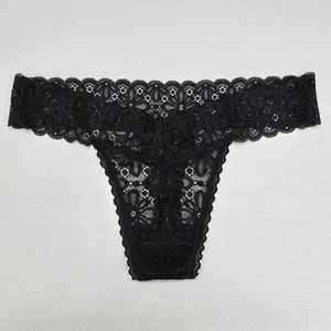 Victoria’s Secret Panty Medium Thong String Black Floral Lace Underwear New - Picture 1 of 8