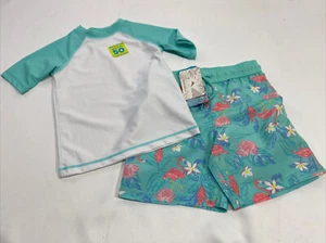 Tommy Bahama Kids Boys Sz 4T Aqua Blue Flamingos 2pc Swim Set Trunks & Shirt - Picture 1 of 14
