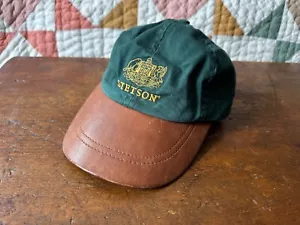 Rare Vtg Stetson Leather/Cotton Baseball Hat Cap Made in USA Fitted Size 7 3/8 - Picture 1 of 8