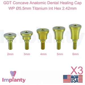 3x Tapa de curación dental anatómica cóncava GDT WP Ø5,5 mm titanio hexagonal interior 2,42 mm - Imagen 1 de 6