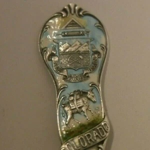 Antique Watson COLORADO Nil Sine Numine GOLD MINING Enameled Souvenir Spoon NICE - Picture 1 of 8