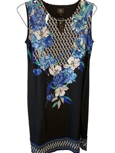 JM Collection M NWT Page Blossom Sleeveless Blue Floral Print Dress Size Medium - Picture 1 of 10