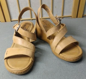 B.O.C Born Wedge Tan Leather Sandals Shoes Women’s Size 8 Worn Only Once! - Picture 1 of 12
