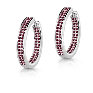 925 ECHT SILBER RHODINIERT *** Zirkonia weinrot dunkelrot Creolen Ohrringe 18 mm - Picture 1 of 3