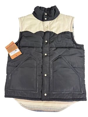Chaleco True Religion Para Hombres M Negro Crema con Chaqueta de Cuero Yugo Años 90 Y2K Occidental Nuevo con Etiquetas Foto 1 de 4