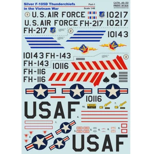 Print Scale 48-150 Decal for airplane 1:48 Silver F-105D in Viet Nam War Part 1 - Picture 1 of 24