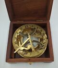 Vintage brass 4" compass maritime marine nautical sundial Antique compass In Box
