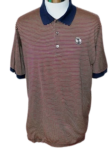 PEBBLE BEACH CLASSIC Mens L Golf Polo Shirt Stripe Burgundy Navy 1919 Logo Italy - Picture 1 of 5