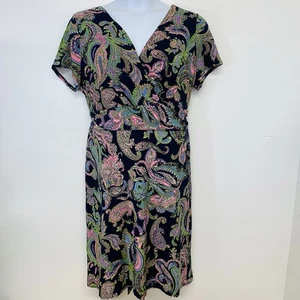 Talbots Dress 1X Pink Floral Empire A Line Stretch Knit Belted Knee Length Work - Picture 1 of 8