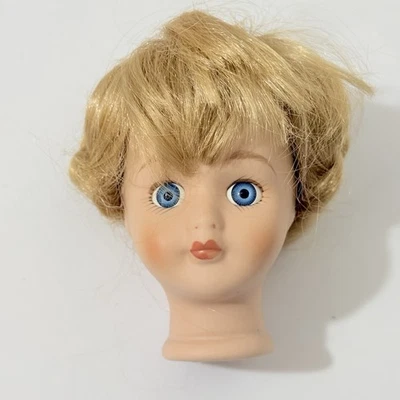 复古娃娃头适用于 15 英寸娃娃零件/替换编织金色假发蓝色眼睛 — 第 1/4 张图片