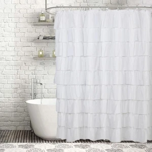 Ruffle Shower Curtain Ruffled Bath Curtains White Large Lace Curtain'`;'/ B3T4 - Picture 1 of 9