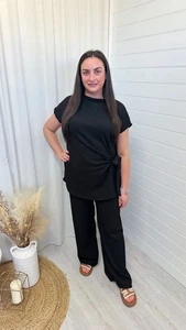 Nuevo conjunto de top y pantalones de tela de queso con nudo de corbata para mujer y mujer Co-Ord - Imagen 1 de 10