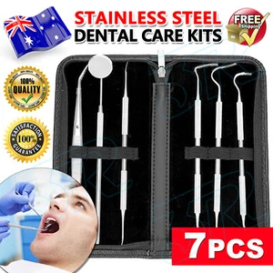 Dental Hygiene Tools Teeth Cleaning Kits Mirror Scraper Pick Scaler Tweezer 7PCS - Picture 1 of 11