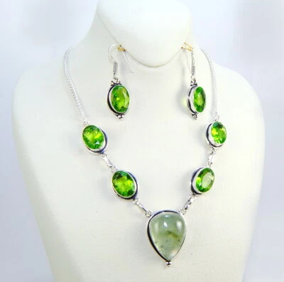 Damenanhänger Set charaktervolle Sterling Silber 925 Edelstein Prehnit, Peridot - Bild 1 von 3