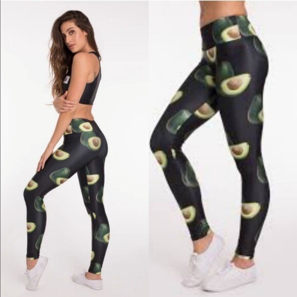 Goldsheep Women S Avocado Print Full Length Black Leggings Size Small Ebay