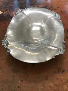 ANTIQUE ART NOUVEAU PEWTER BOWL WITH PEDESTAL--SIGNED DENMARK WITH A SQUISHED ST - Picture 1 of 5