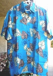 NEW~HawaiiAn SiLK Co~Men L Large Shirt Lightweight~FLORAL Turquoise Blue~FreeS&H - Picture 1 of 7