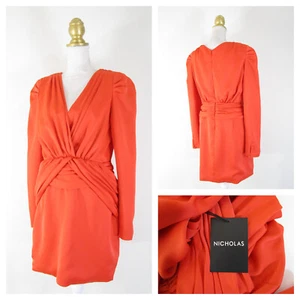 NICHOLAS Womens Red Poppy Orange Deep V Gathered Mini Dress Size US 8 NWT $698 - Picture 1 of 12