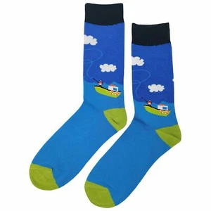 NWT Deep Sea Fishing Dress Socks Novelty Men 8-12 Blue Crazy Fun Sockfly - Picture 1 of 4