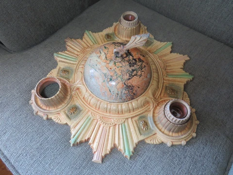 VINTAGE ANTIQUE ART DECO 3 LIGHT CAST IRON FLUSH MOUNT CEILING FIXTURE #2 Cover