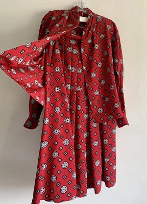 VINTAGE PLANET RED ABSTRACT PRINT LONG SLEEVE BLOUSE SKIRT CO-ORD SET SUIT SZ:10 - Image 1 of 4