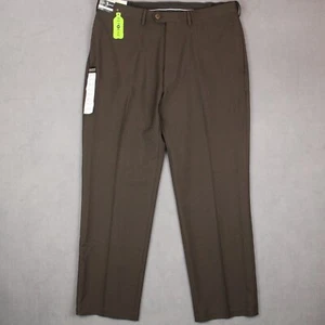 Haggar E-Clo Reprive Stria Pants Mens Size 38x32 Brown Polyester Flat Front - Picture 1 of 9