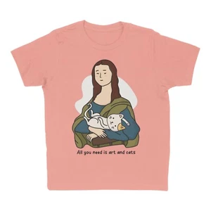 Girls Arts & Cats Mona Lisa Graphic T-Shirt For Kids - Picture 1 of 2