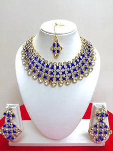 Indian Bollywood Style Gold Plated Ethnic Bridal Jewelry Necklace Set - Picture 1 of 4