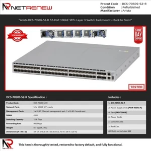 Arista DCS-7050S-52-R 52-Port 10GbE SFP+ Layer 3 + Switch - Picture 1 of 1