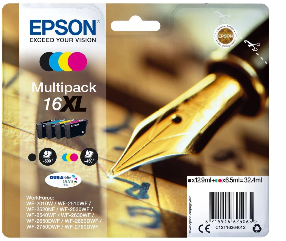 Cartucce di inchiostro originali Epson 16 XL Multipack CMYK ottobre 2026 2010W 2510WF 2630WF - Immagine 1 di 1