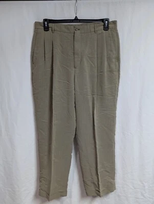 Брюки мужские Claiborne 36x29 бежевые плиссированные с манжетами крошечный шевронный узор - Изображение 1 из 4