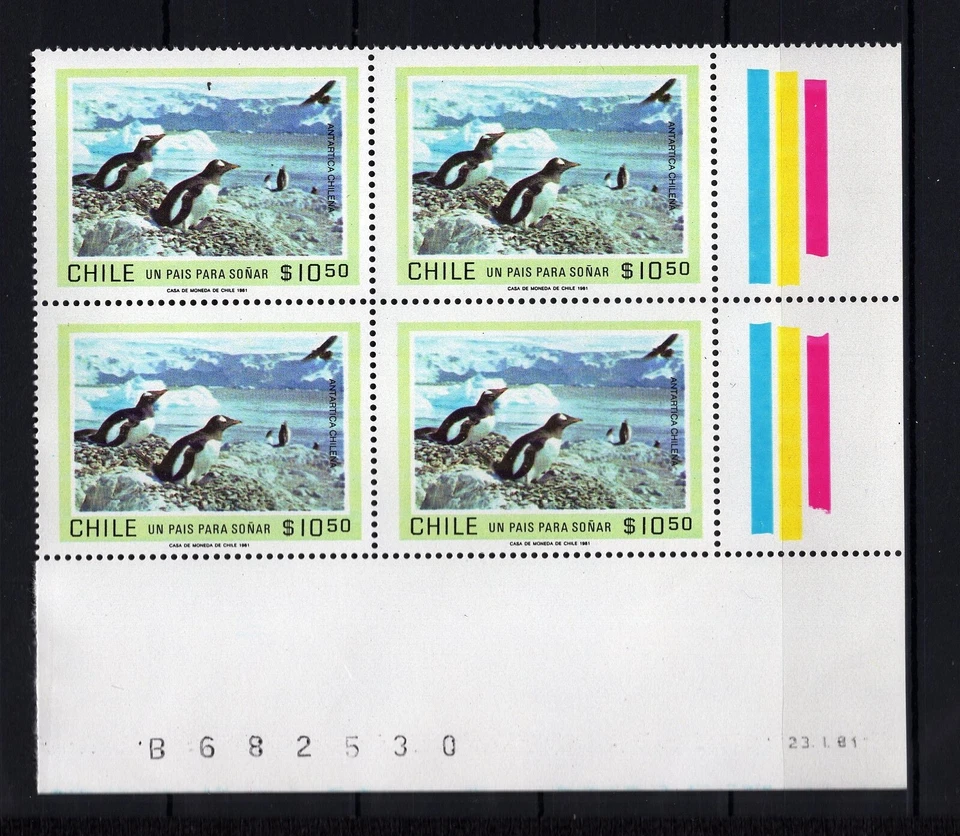 ЧИЛИ 1981 Антарктический Пингвин блок из 4 MNH угловой лист - Изображение 1 из 1