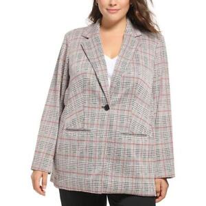 Calvin Klein Womens Knit Plaid Notch One-Button Blazer Jacket Plus BHFO 3319