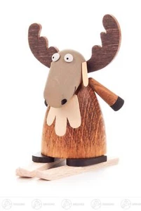 Miniatur Elch auf Ski  H=ca 7,5 cm NEU Erzgebirge Weihnachtsfigur Holzfigur - Picture 1 of 1