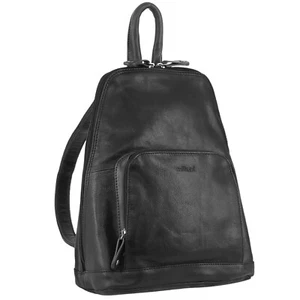 Milleni Women's Twin Zip Backpack Nappa Italian Leather Travel Bag - Black - Picture 1 of 4