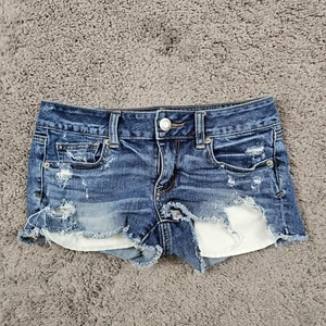 American Eagle Shorts Womens 0 Shortie Cut Off Low Rise Distressed Stretch 26x2 - Picture 1 of 11