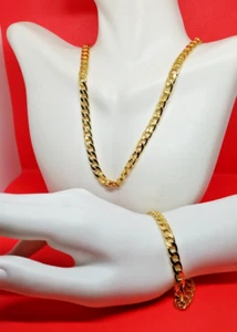 6 mm Gold Platte 16 Zoll Kette Halskette mit passendem 8 Zoll Armband - Bild 1 von 5