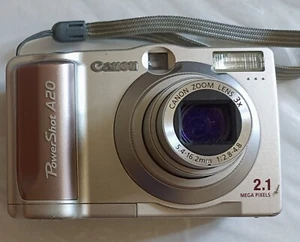 CANON POWER SHOT A20 DIGITAL POWERSHOT BLACK CAMERA w BOX - WORKING CONDITION - Picture 1 of 14