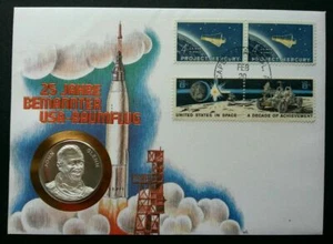 [SJ] USA 25th Anniv In Space 1987 Astronaut Planet FDC (coin cover) *see scan - Picture 1 of 7