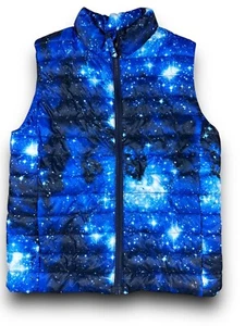 Lands End Space Blue Puffer Vest M 10/12 Outer Space Galaxy. Thermoplume. Unisex - Picture 1 of 14
