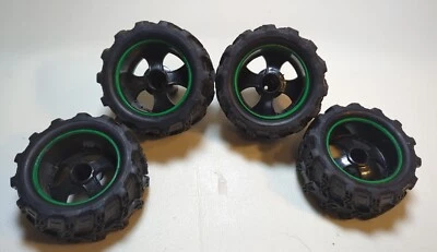 Nuevos neumáticos Bright RC (4), llantas de Baja Buggy negro y verde ROCK CRAWLER 3,25" Foto 1 de 4