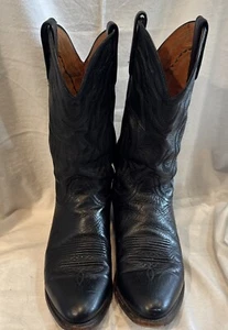 Lucchese 2000 Black Western Cowboy Boots Mens 9 2E T3094R4 Calf Leather - Picture 1 of 10
