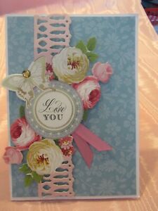 Love You card, Valentine,  FREE CARD,3D, roses, butterfly , blue, damask. verse.