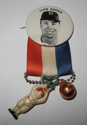 1950's Large 2 1/4" Baseball Duke Snider Brooklyn Dodgers World Series Pin Charm - Image 1 of 3