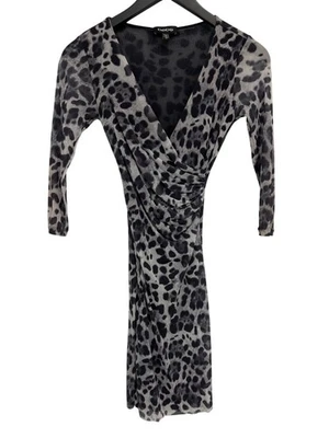 Mini Vestido Bebe Imitación Envolvente Talla XS Malla Mob Esposa Leopardo Estampado Animal Malla Cuello en V Foto 1 de 4