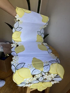 Embroidered Table Runner Lemon Floral Flowers Applique 13x70 *light water Spot - Picture 1 of 9