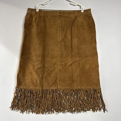 Nueva Falda Occidental Roamans Vintage Via Accenti Cuero Marrón Flecos talla 22 plus Foto 1 de 4