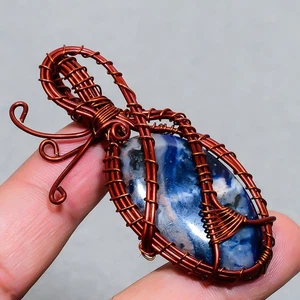 Sodalite Gemstone Handmade Ethnic Wire Wrap Copper Jewelry Pendant 2.40" SR 1701 - Picture 1 of 7